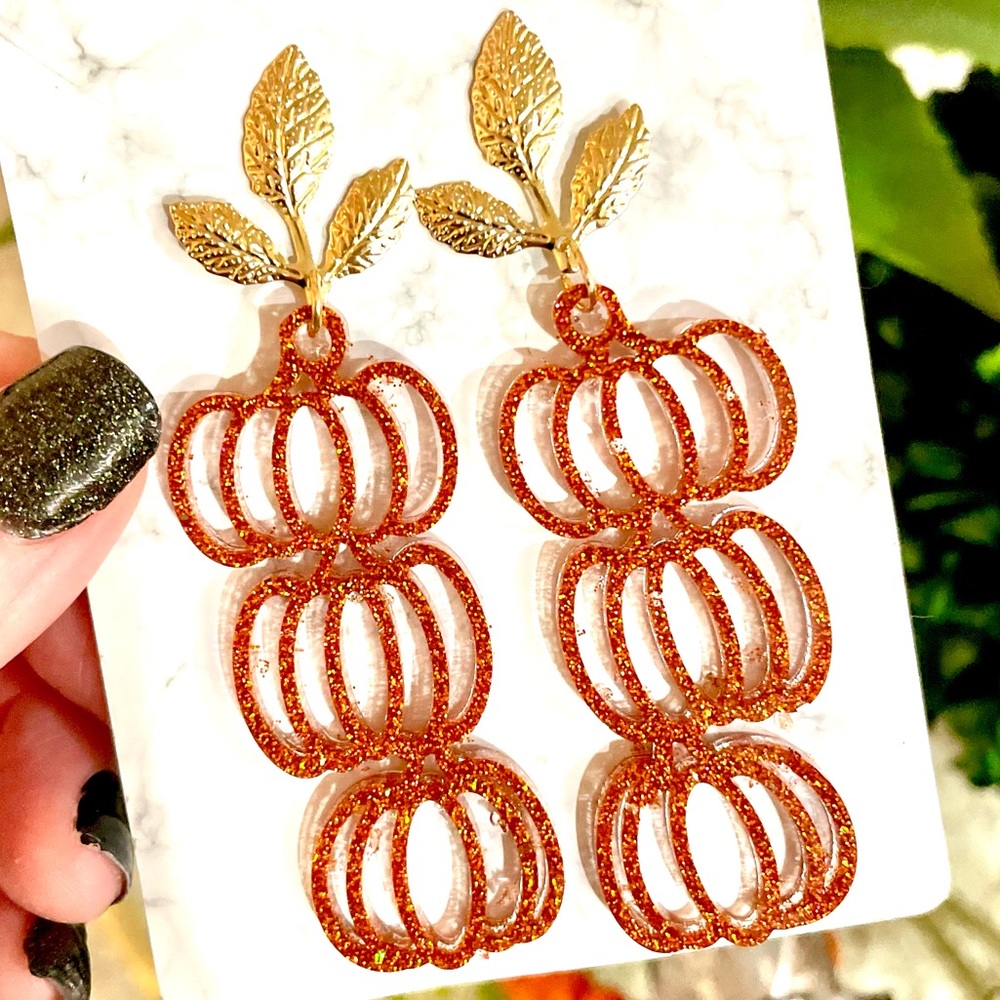 Gold Leaf Acrylic Pumpkin Earrings